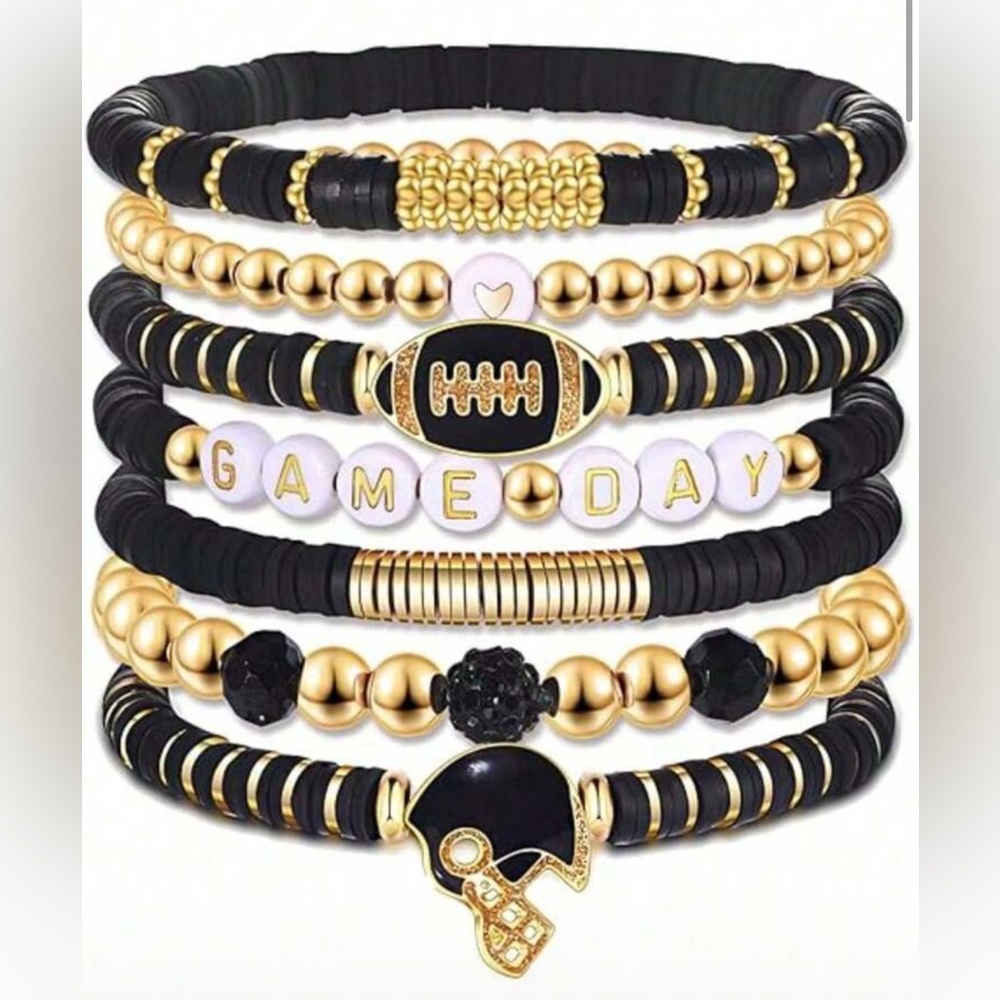 Gold and Black Game Day Football‎ Stackable Bracelet Set